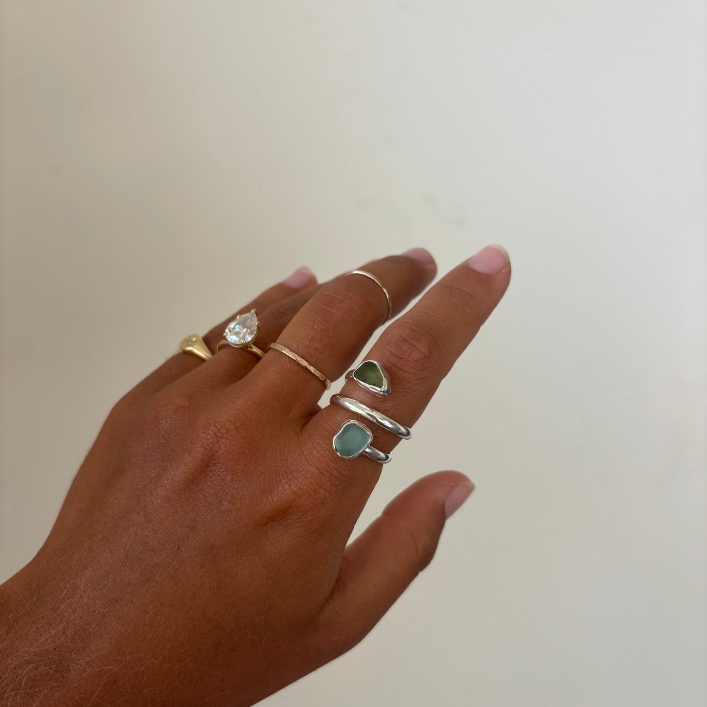 Swirly Double Sea Glass Ring