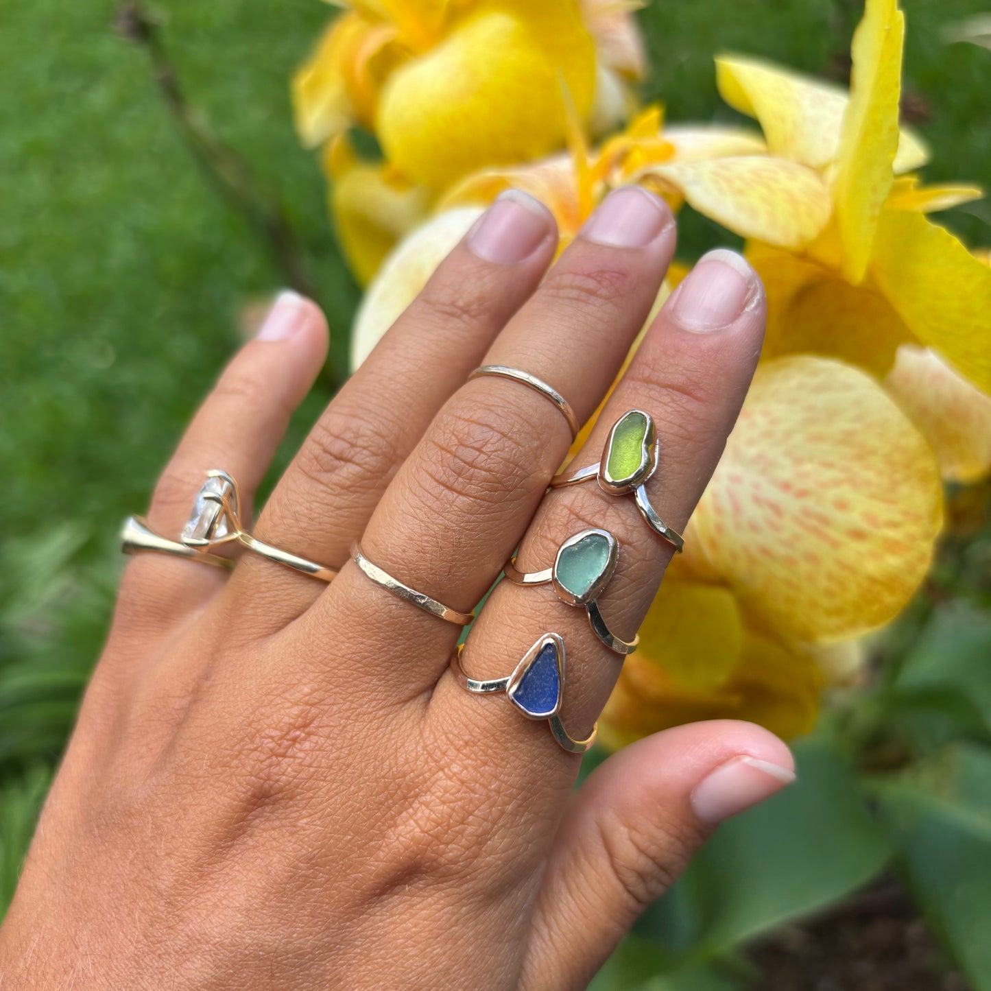Unique Gold Fill Seaglass Rings