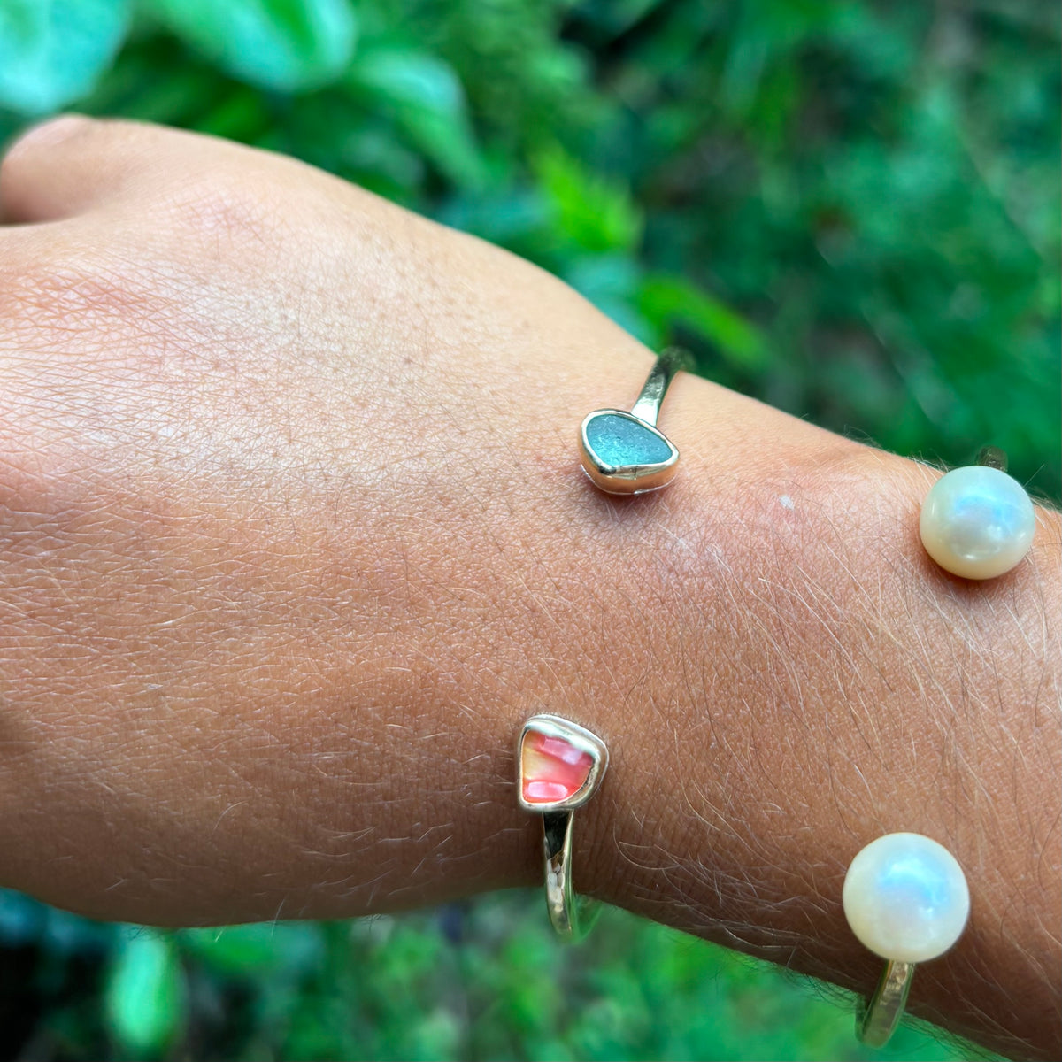 Seaglass and Sunny Chip Cuff - Gold Fill
