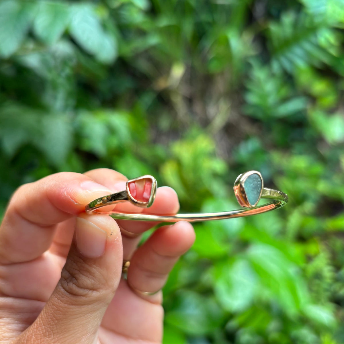 Seaglass and Sunny Chip Cuff - Gold Fill