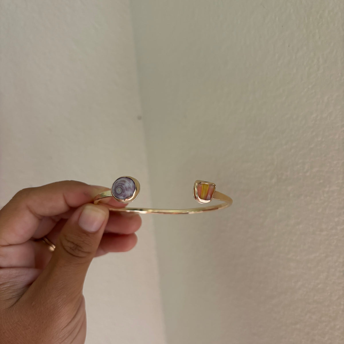 Puka Shell and Sunny Chip Cuff - Gold Fill