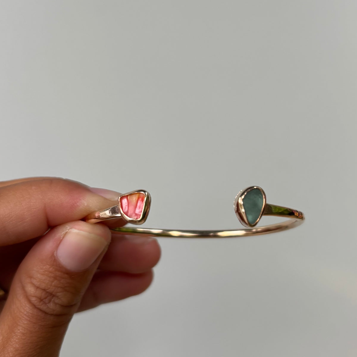 Seaglass and Sunny Chip Cuff - Gold Fill