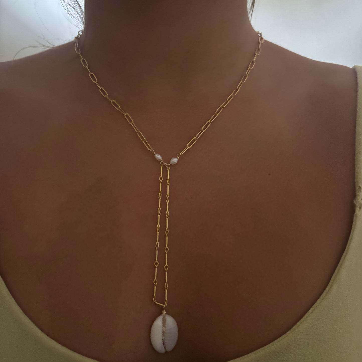 Cowrie Shell Lariat Necklace
