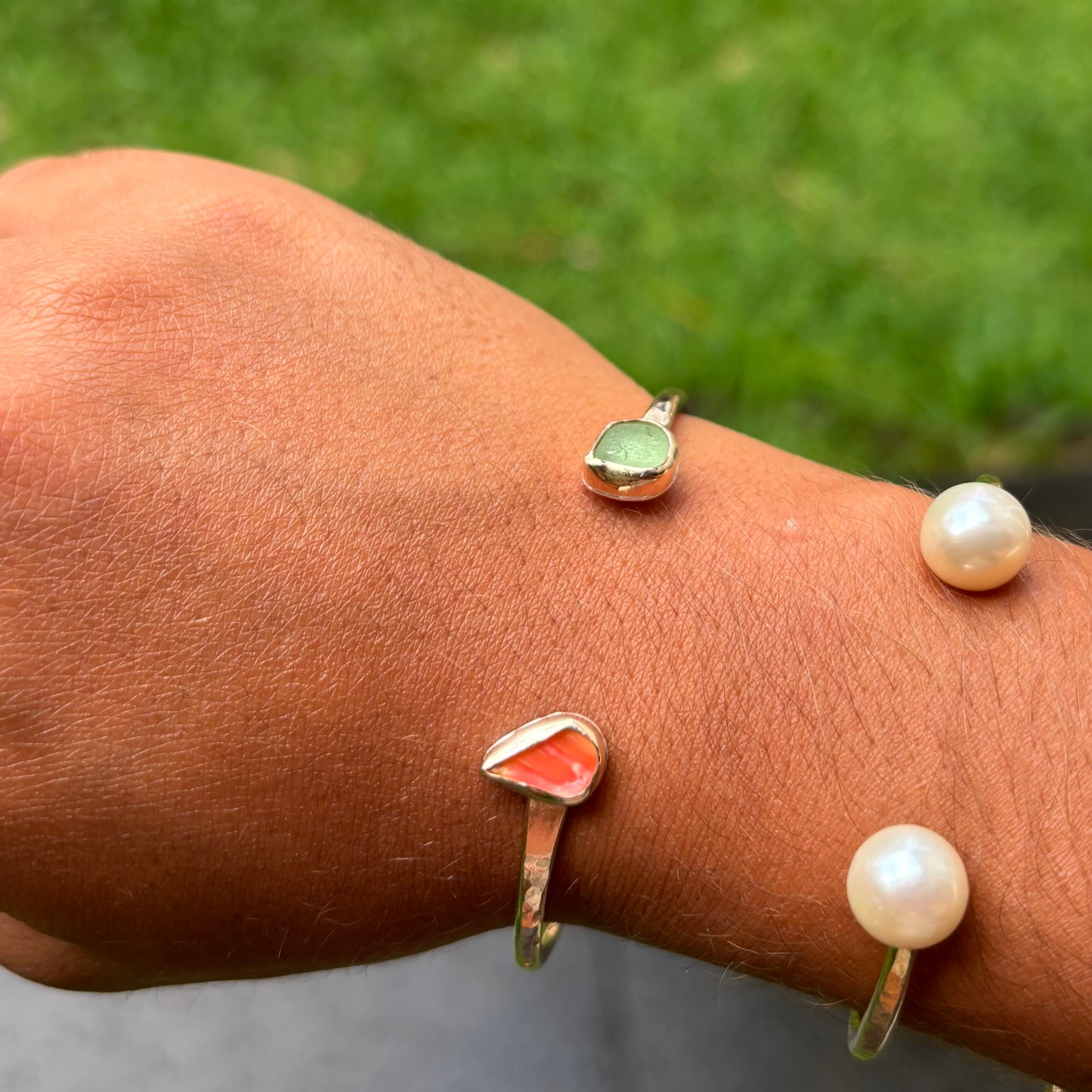 Seaglass and Sunny Chip Cuff - Gold Fill