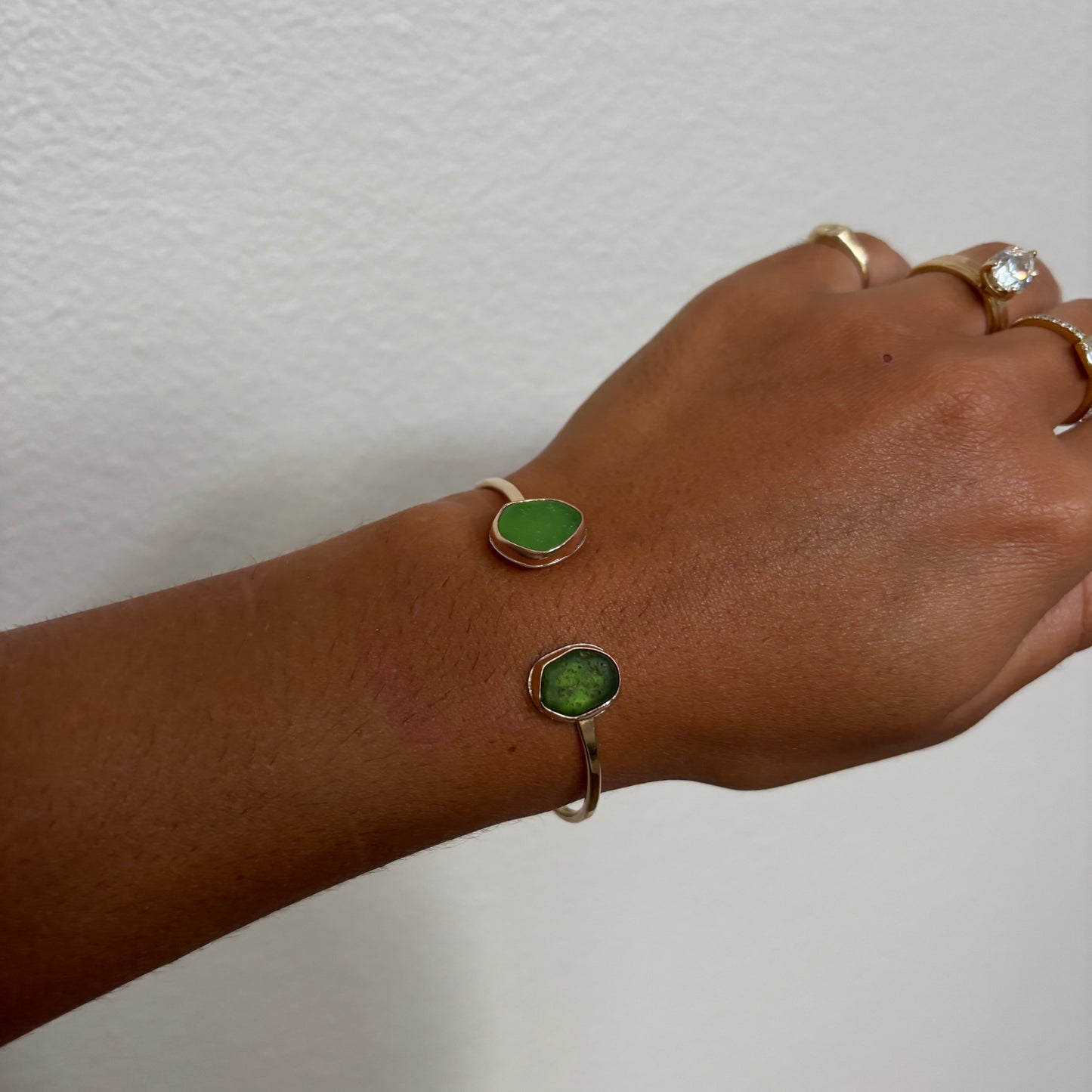 Double Seaglass Cuff - Gold Fill