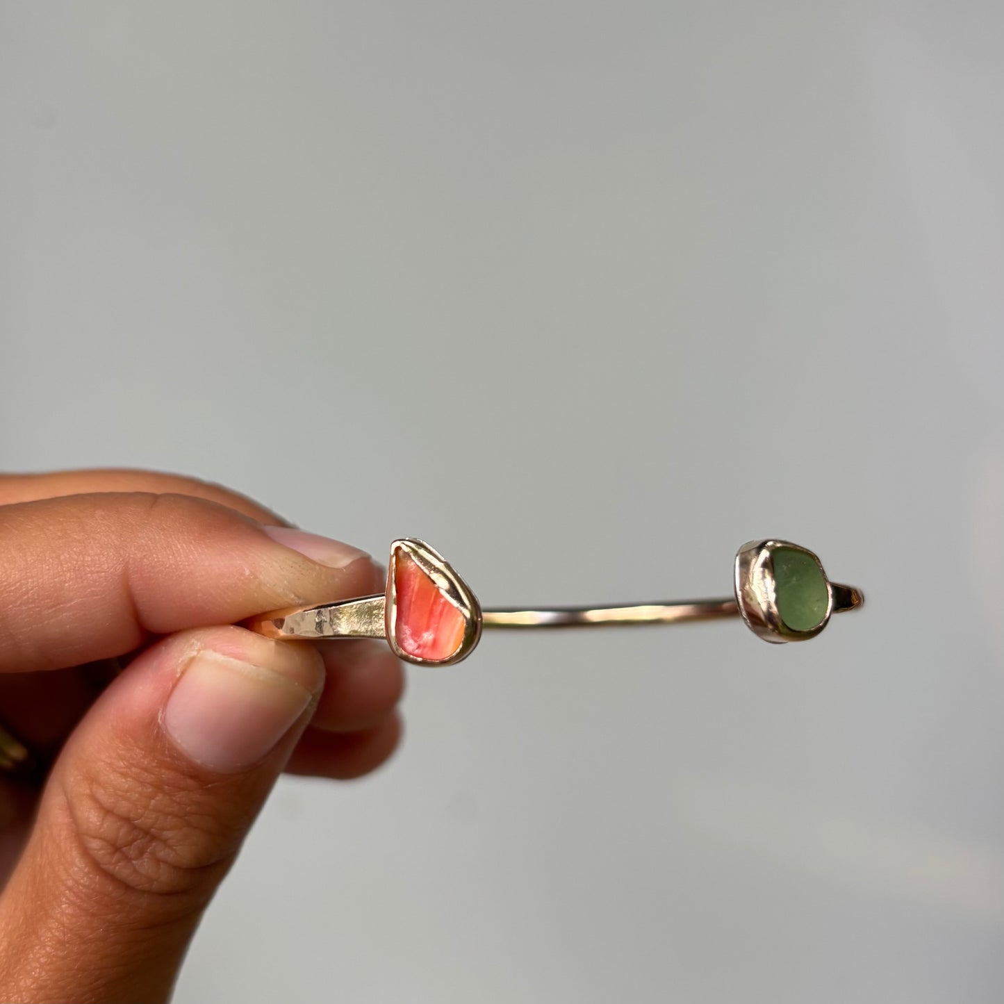 Seaglass and Sunny Chip Cuff - Gold Fill