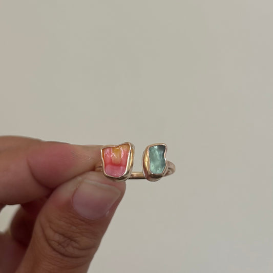 Double Sea Glass and Sunny Chip Ring - Gold Fill