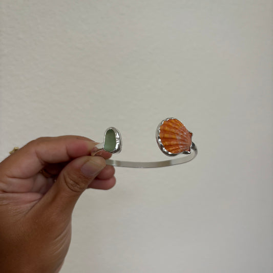 Symmetrical Sunrise Shell Cuff - Silver