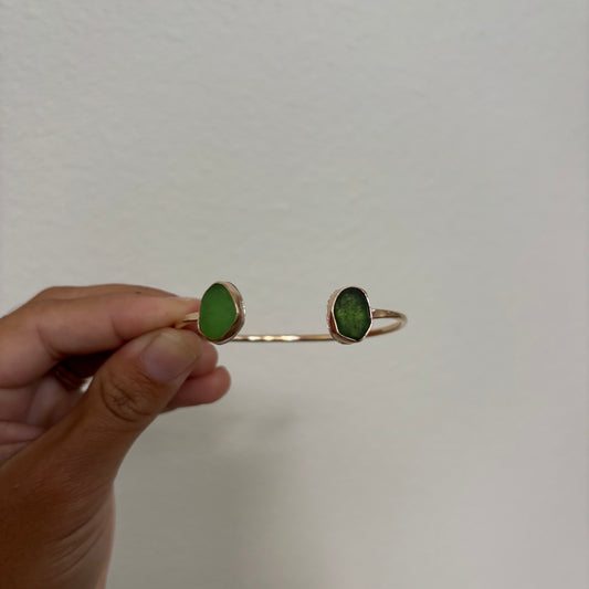 Double Seaglass Cuff - Gold Fill