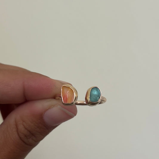 Double Sea Glass and Sunny Chip Ring - Gold Fill