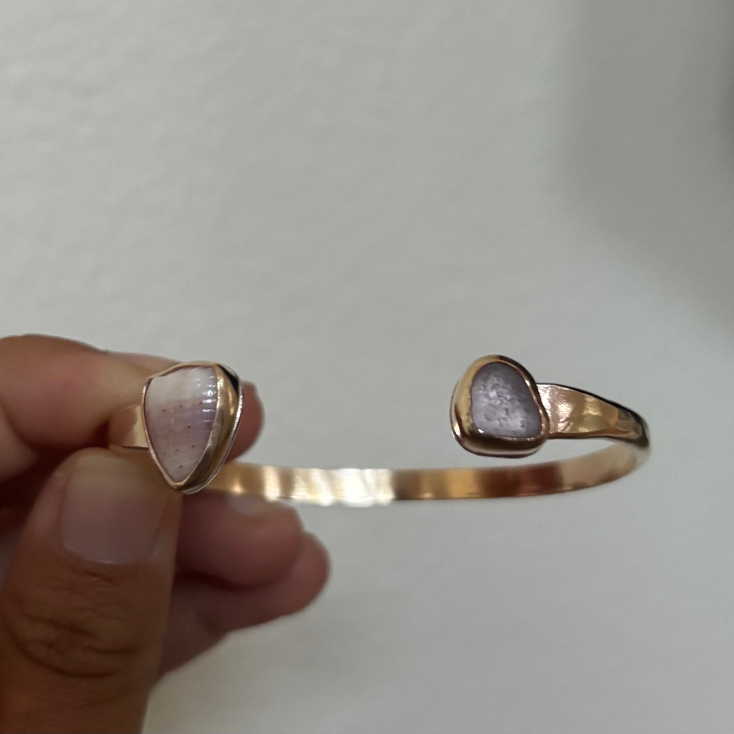 Abbreviated Cone Shell and Pink Seaglass Cuff - Gold Fill