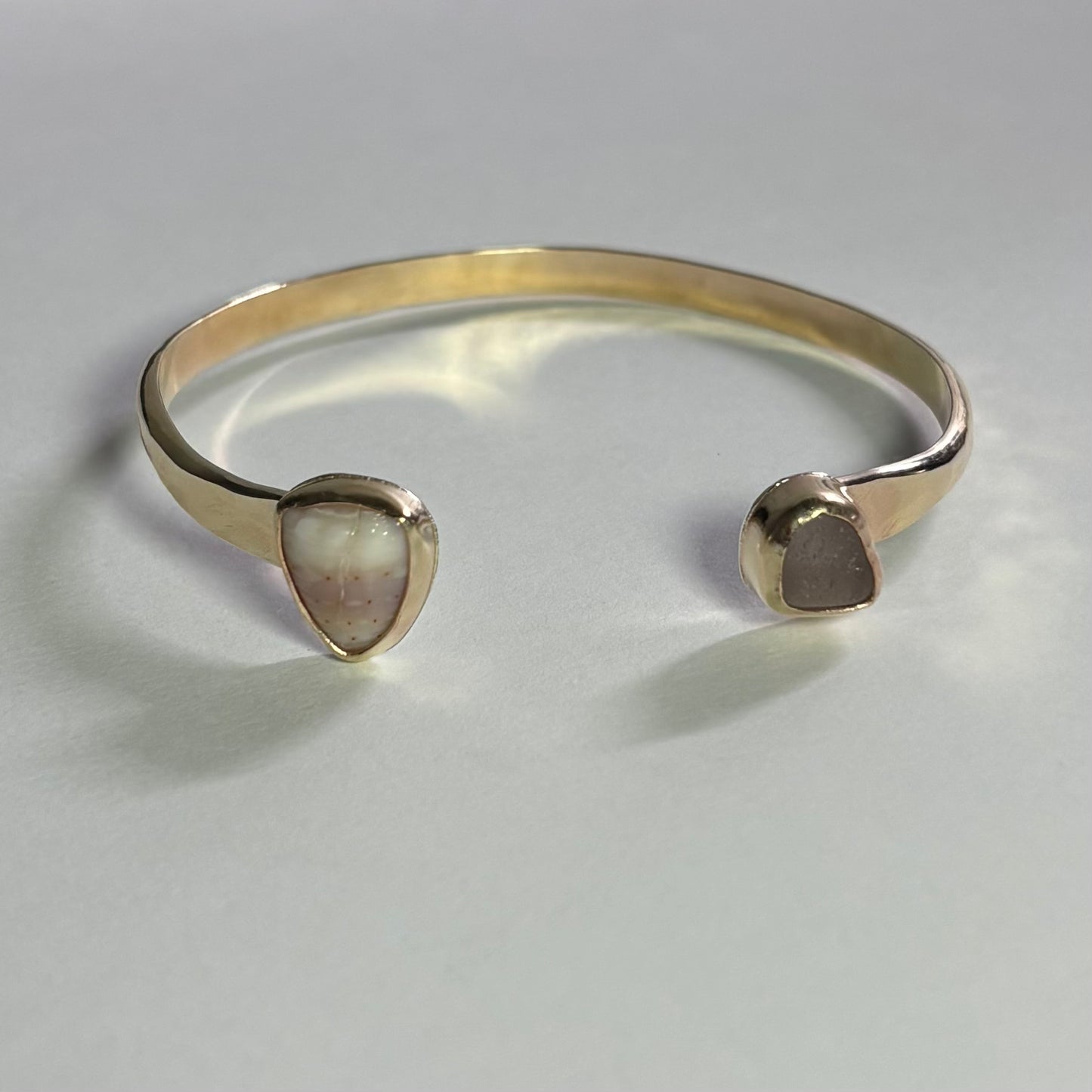 Abbreviated Cone Shell and Pink Seaglass Cuff - Gold Fill