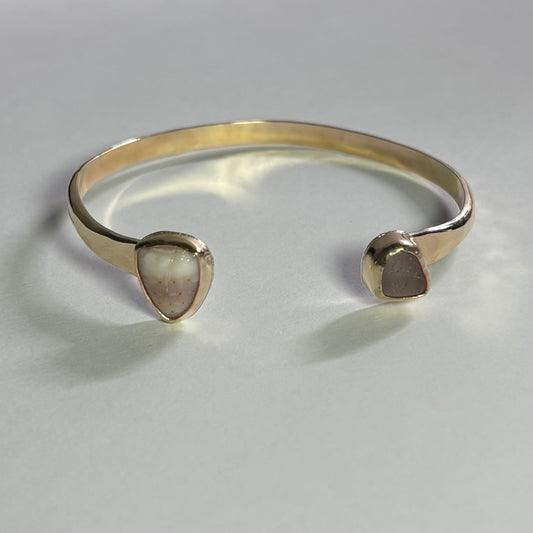 Abbreviated Cone Shell and Pink Seaglass Cuff - Gold Fill