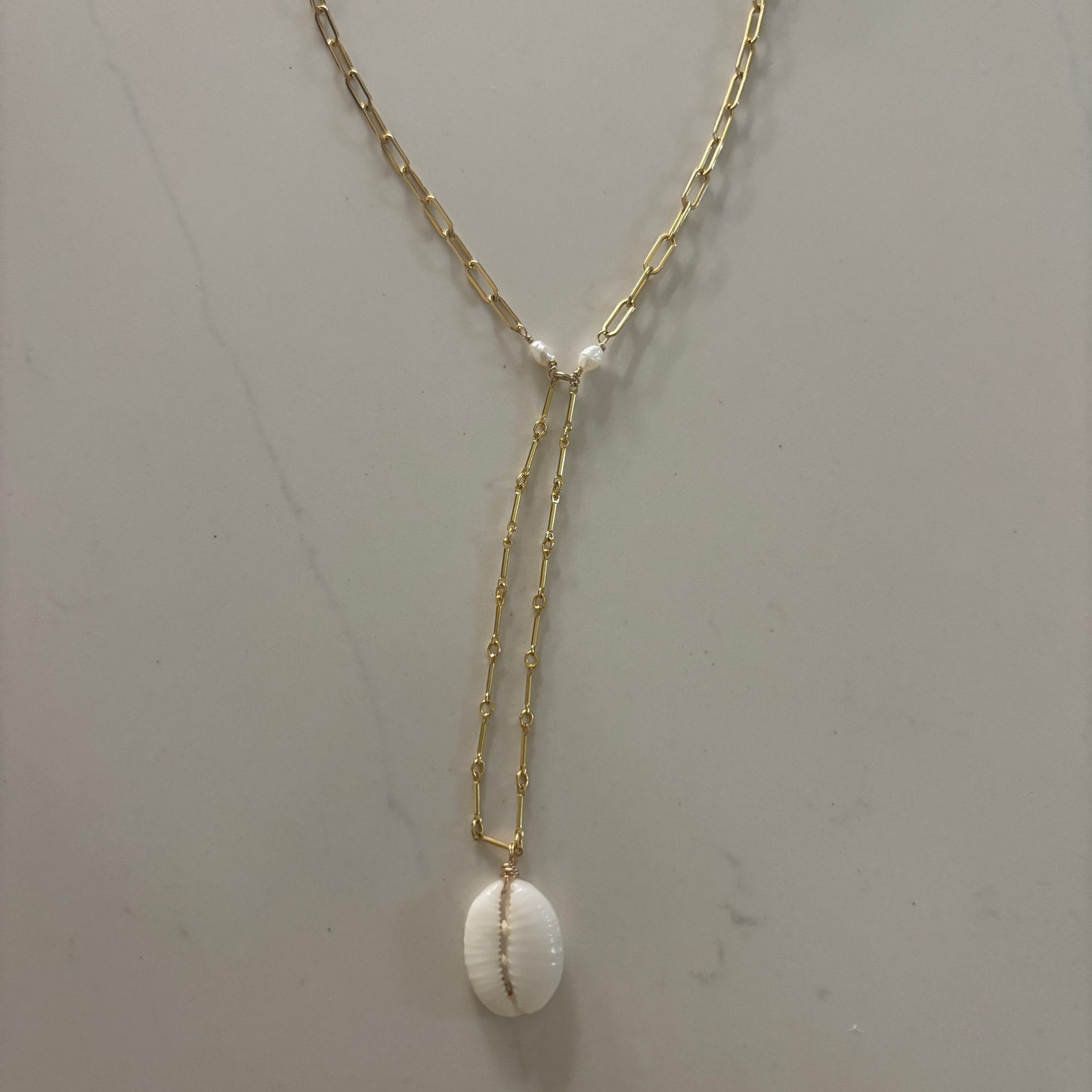 Cowrie Shell Lariat Necklace