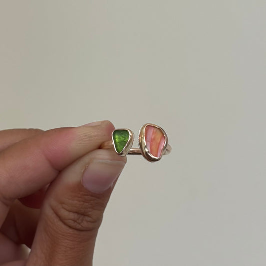 Double Sea Glass and Sunny Chip Ring - Gold Fill