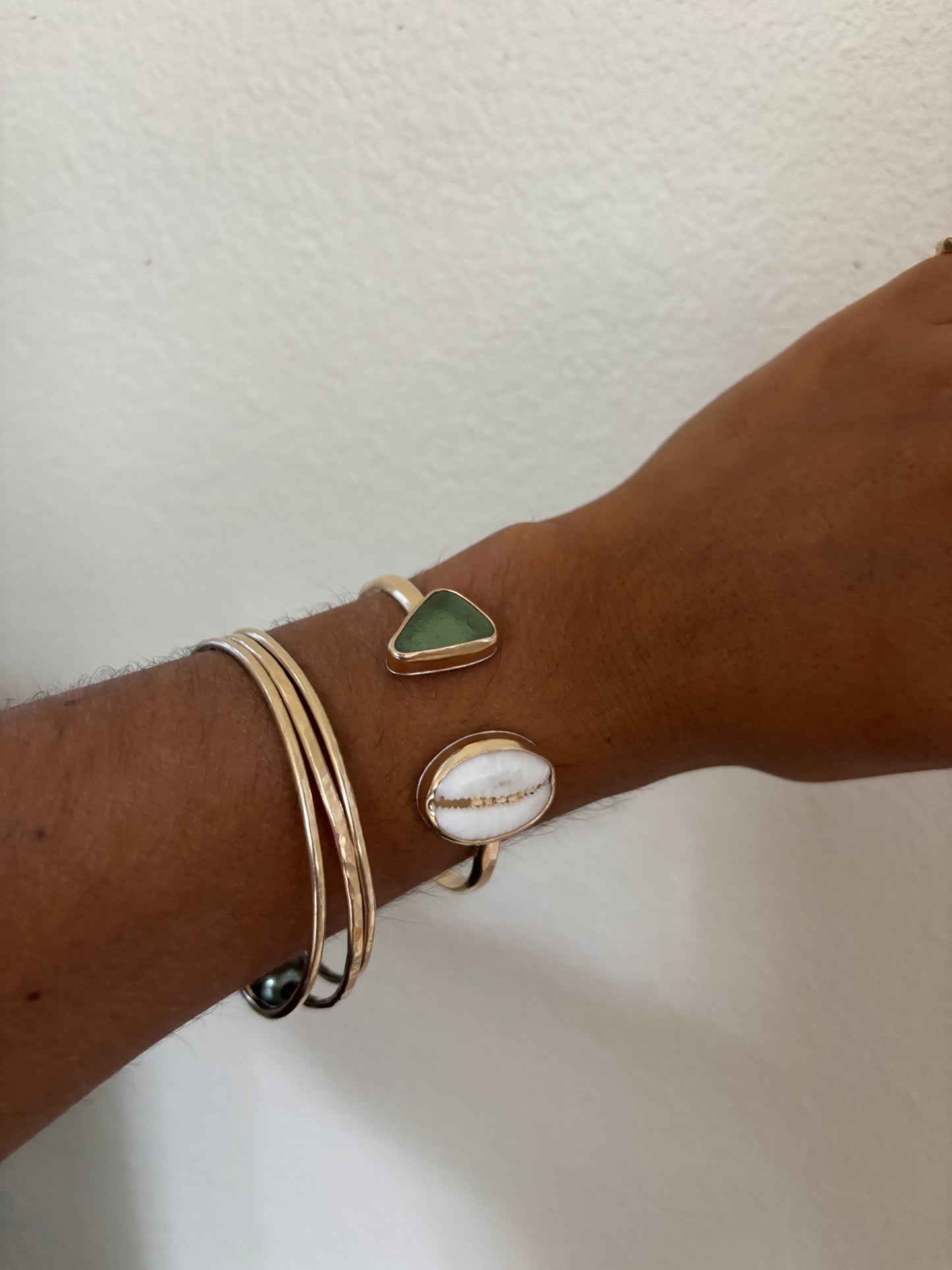 Cowrie and Seaglass Cuff