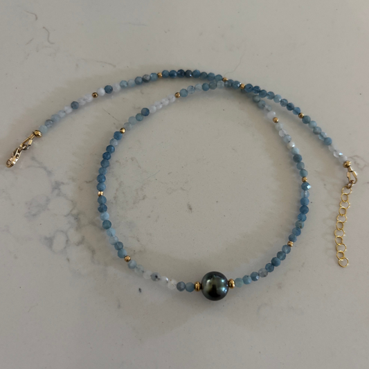Tahitian Pearl Aquamarine Necklace