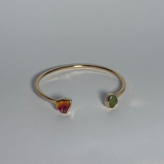 Seaglass and Sunny Chip Cuff - Gold Fill