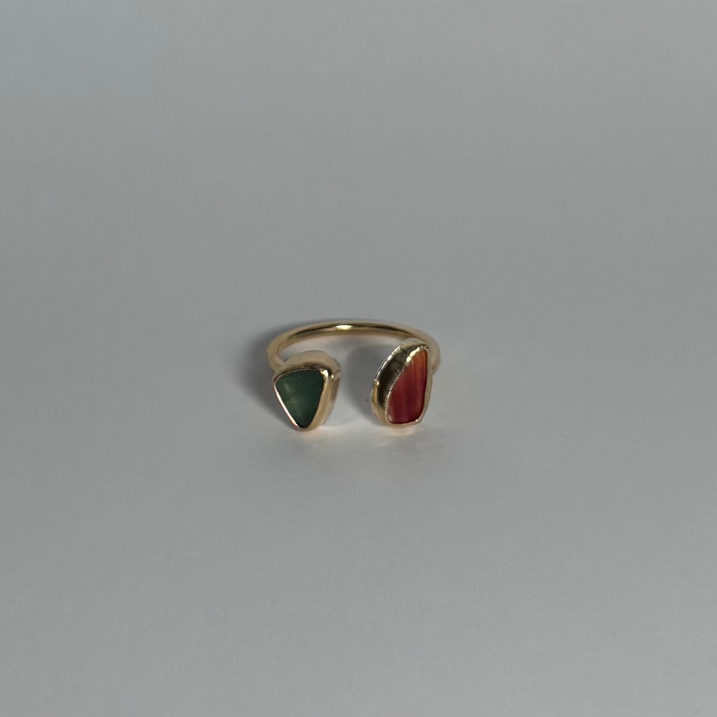 Double Sea Glass and Sunny Chip Ring - Gold Fill