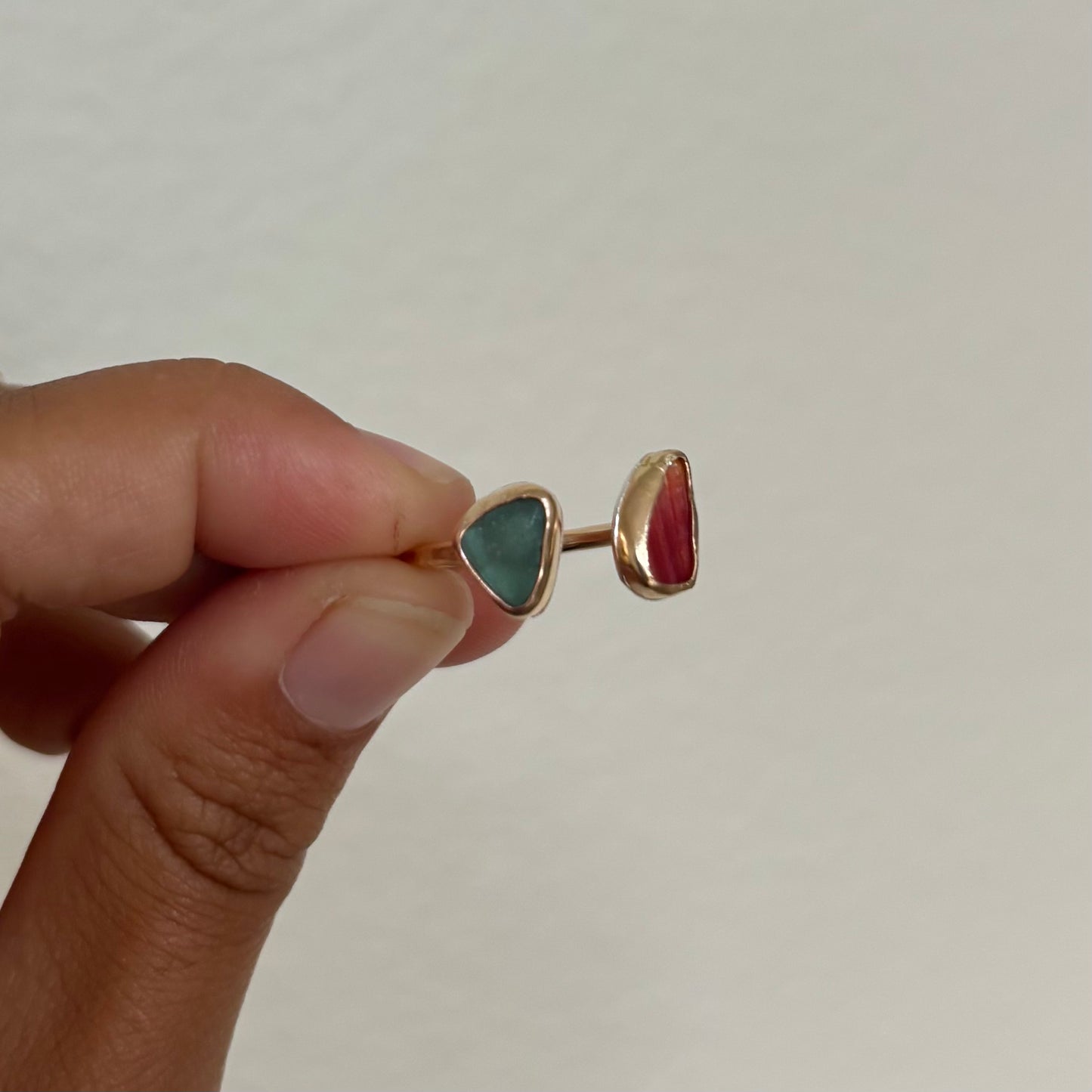 Double Sea Glass and Sunny Chip Ring - Gold Fill
