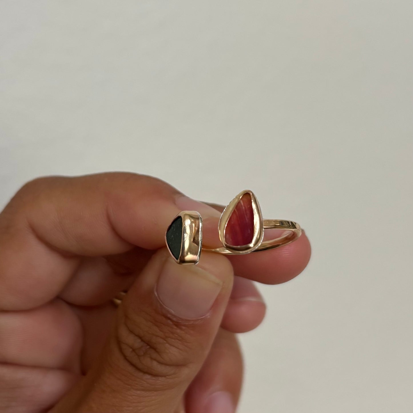 Double Sea Glass and Sunny Chip Ring - Gold Fill