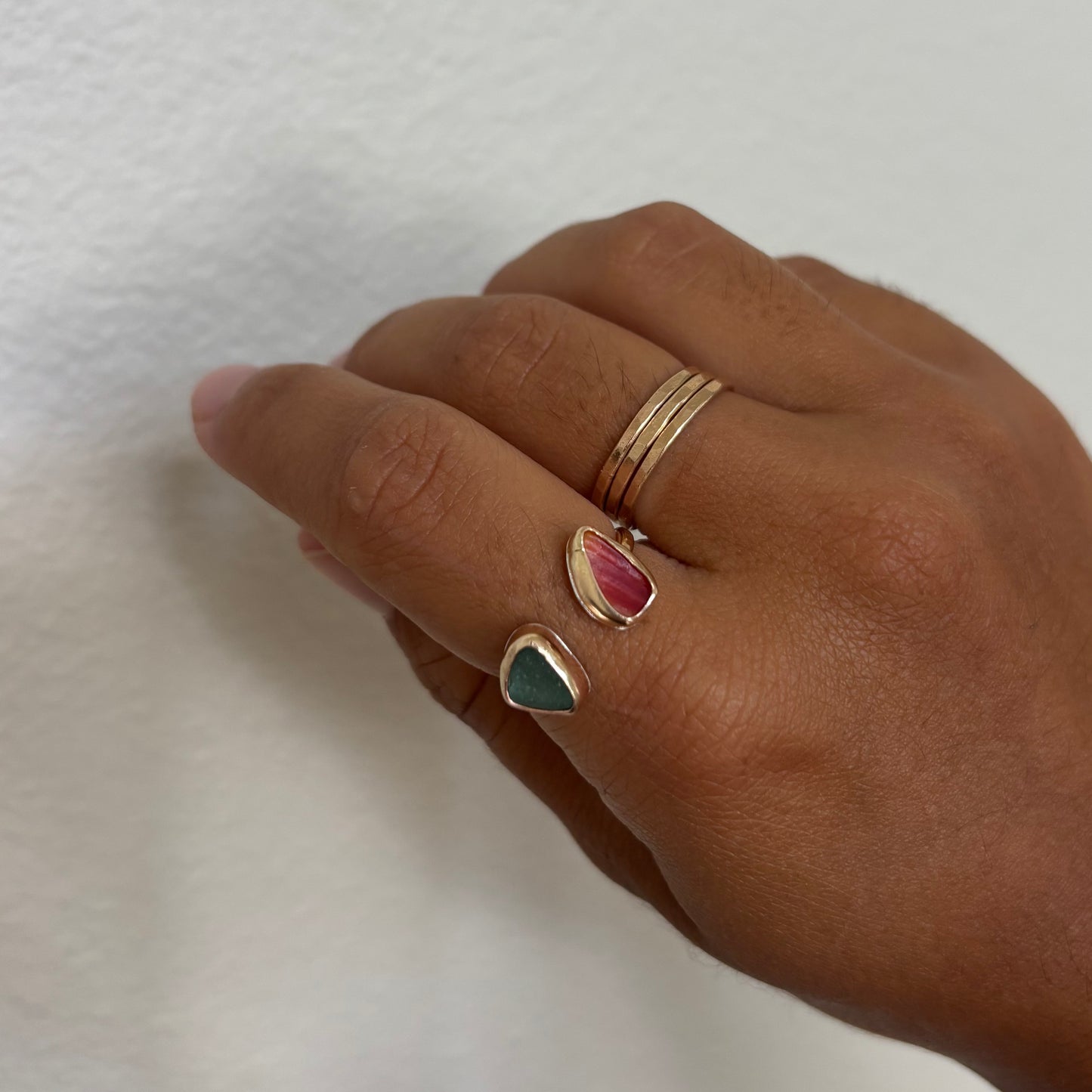 Double Sea Glass and Sunny Chip Ring - Gold Fill