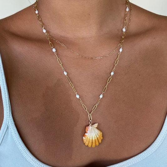 Sunrise Shell + Pearl Necklace