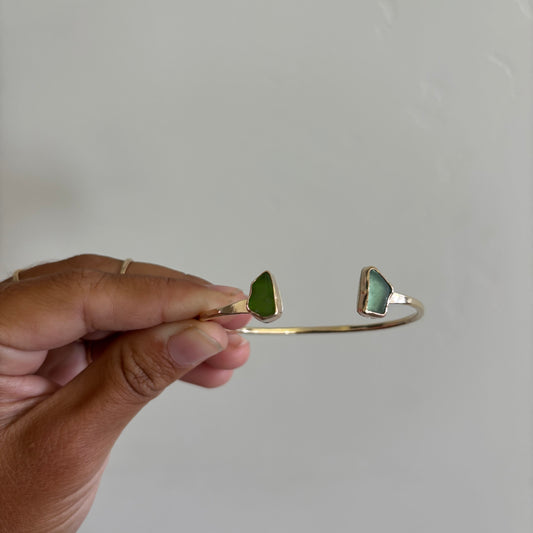 Double Seaglass Cuff - Gold Fill