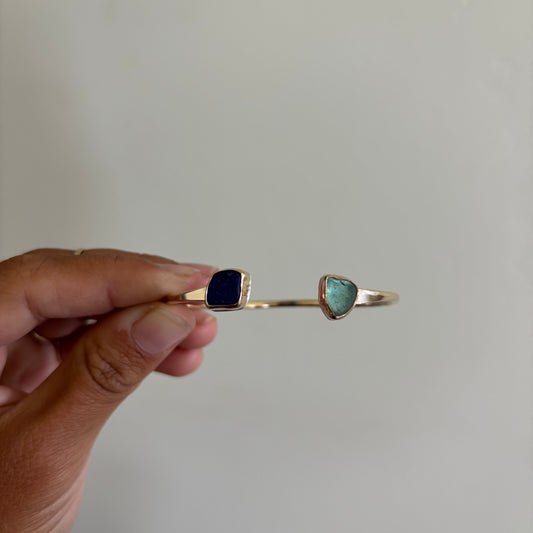 Double Seaglass Cuff - Gold Fill