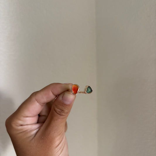 Double Sea Glass and Sunny Chip Ring - Gold Fill