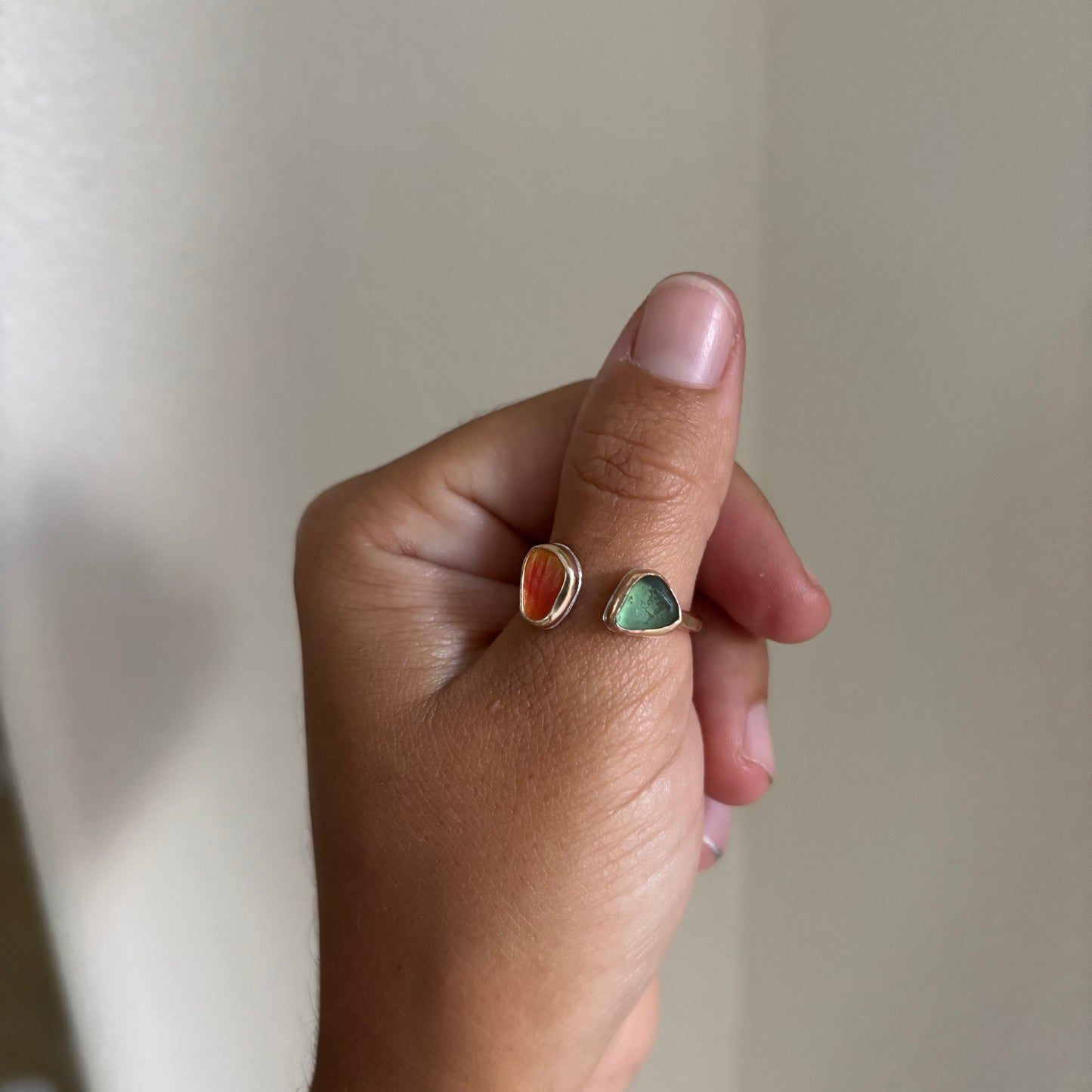 Double Sea Glass and Sunny Chip Ring - Gold Fill